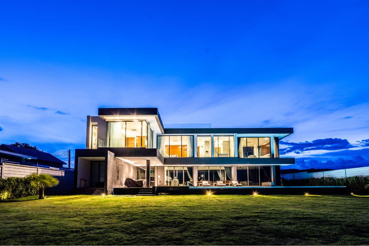 Astral Villa at dusk — beachfront pool villa, Hua Hin – Kui Buri